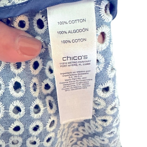 5 for $40 SALE 
CHICO’S Blue White Eyelet Knit Lightweight Blazers 1 (S), (8-10) - Picture 7 of 15